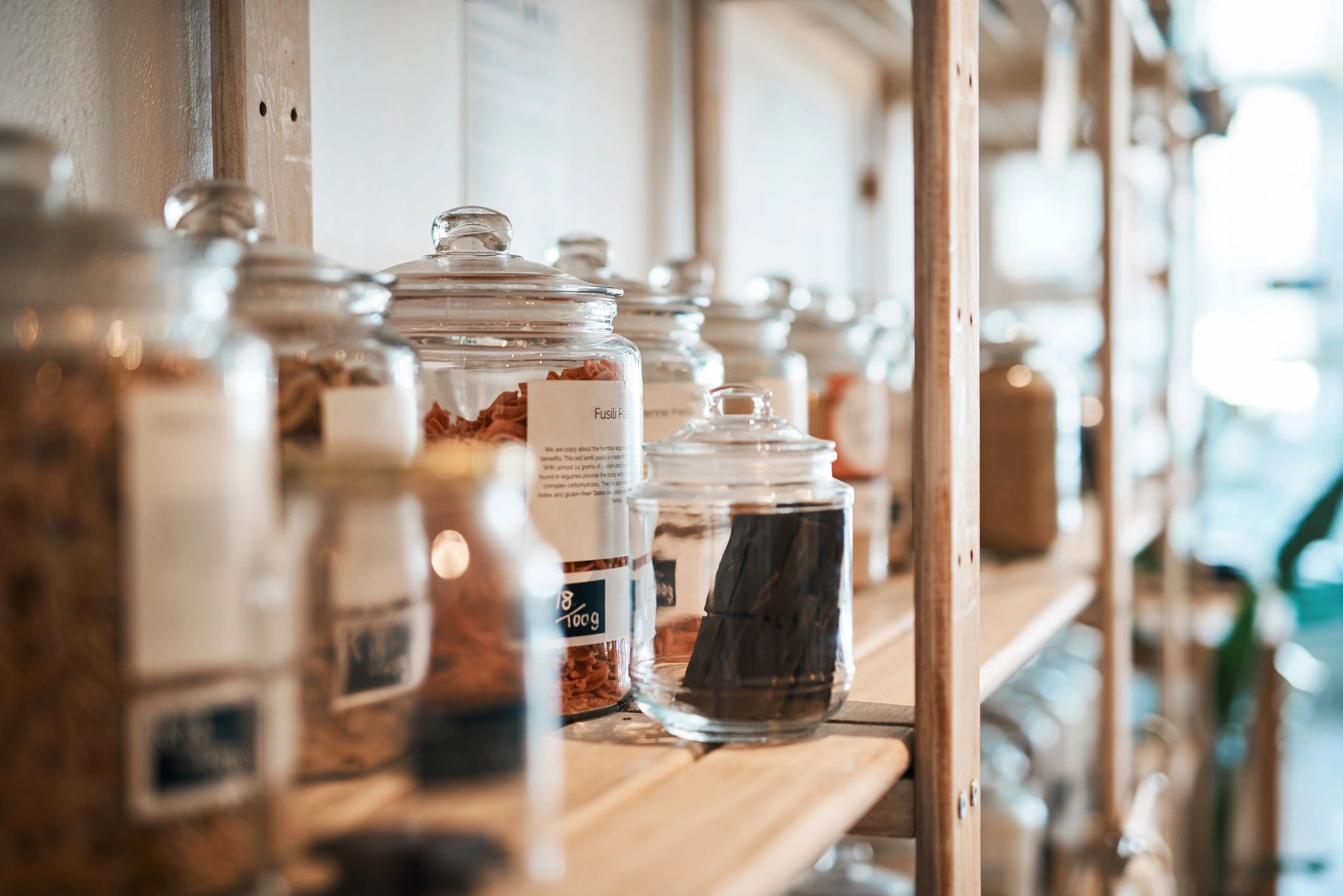 Glass jars on shelves