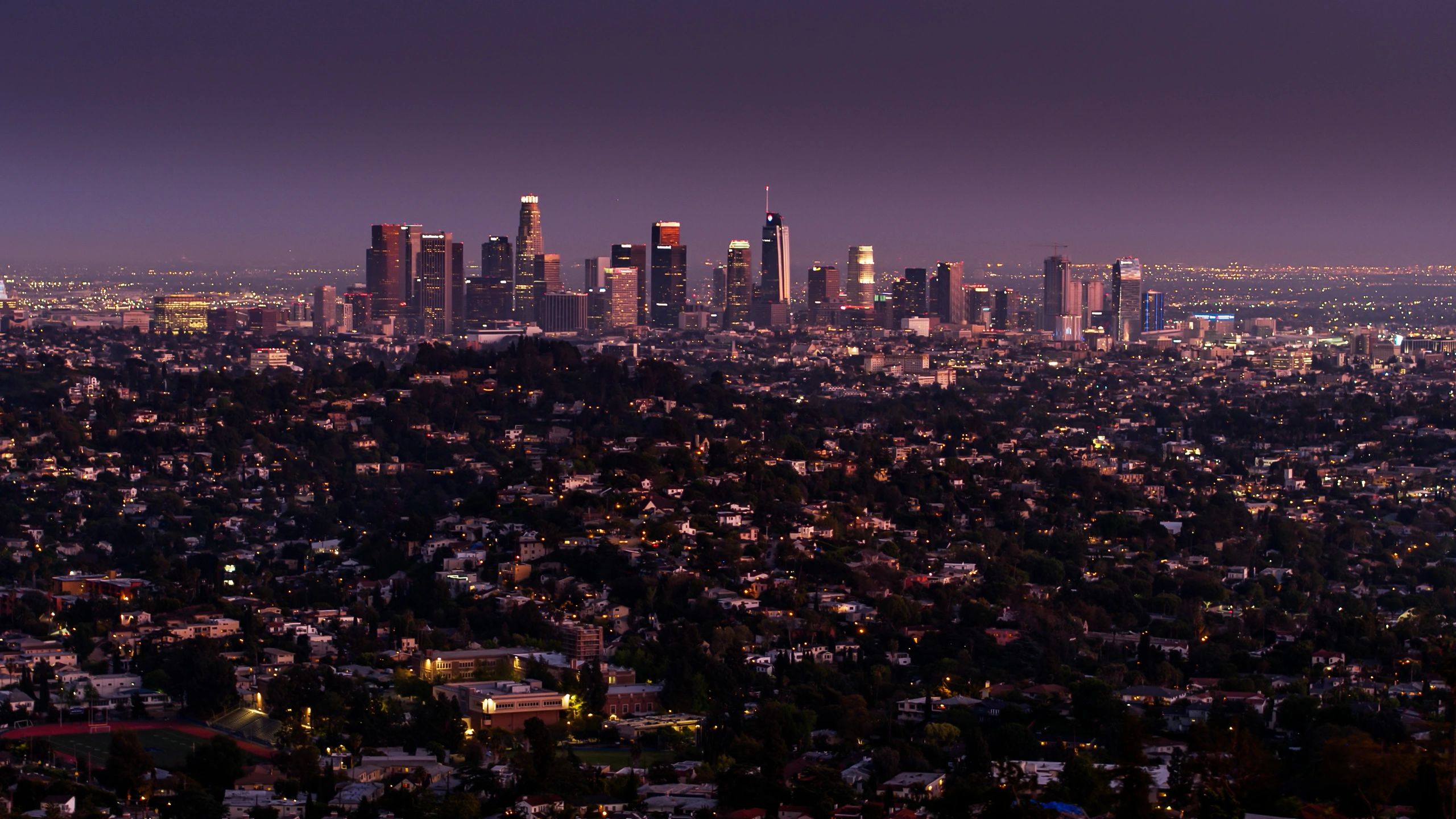 Aerial view of Los Angeles at twilight
