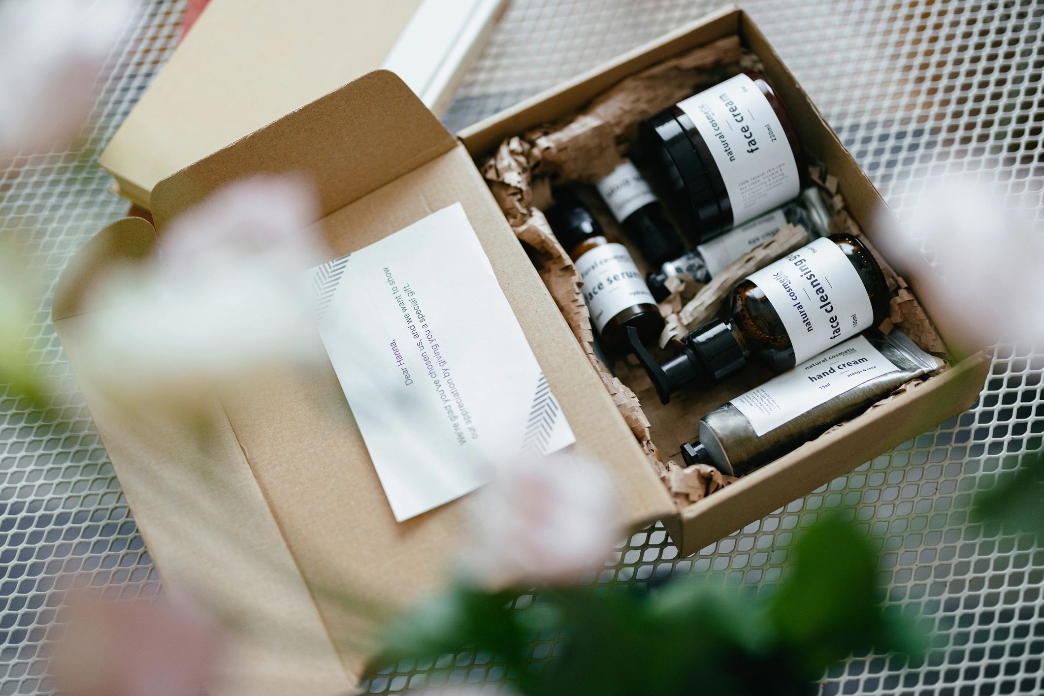 Product packaging and labels on a table
