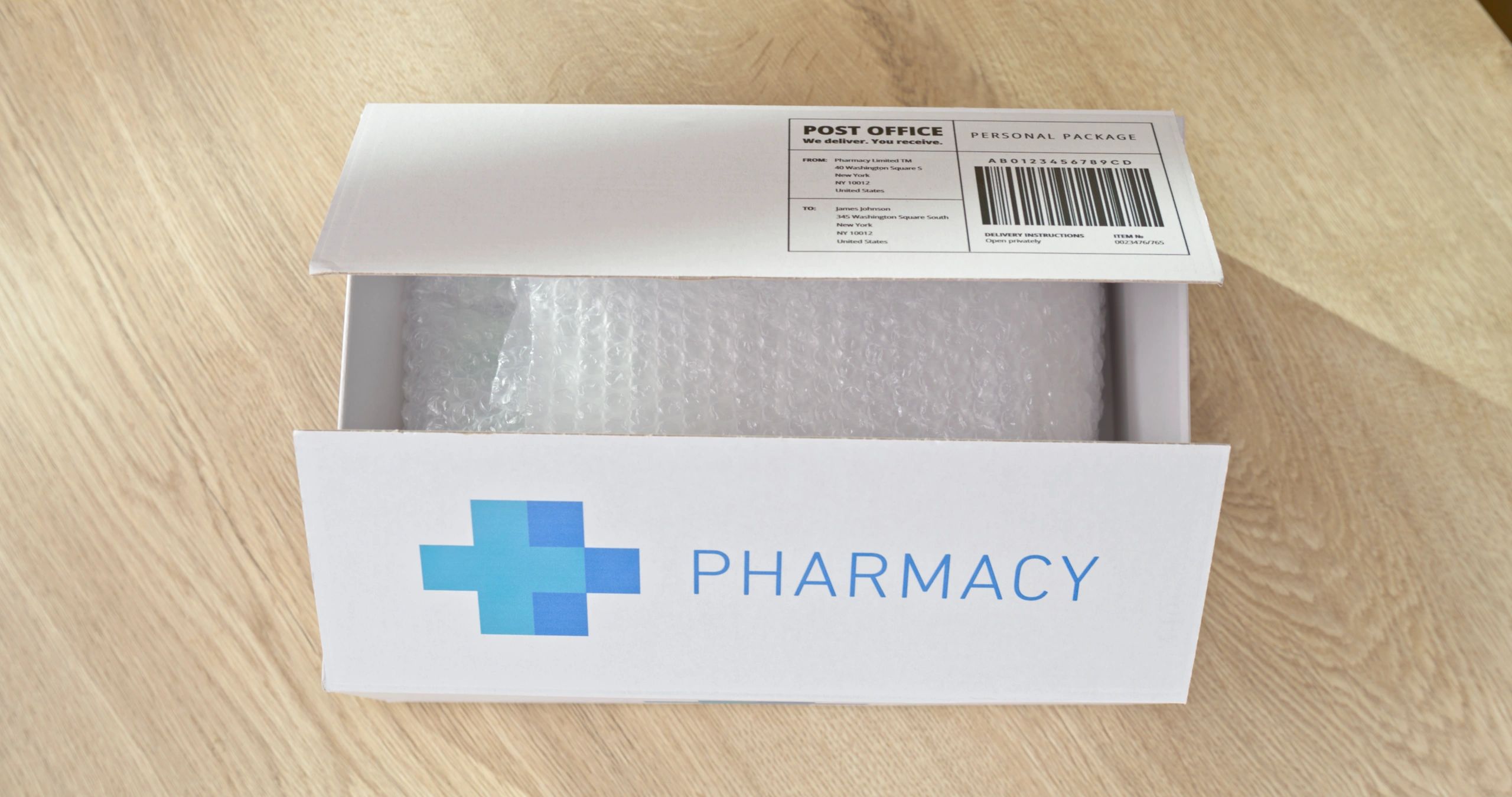 Close-up of a product box on a countertop