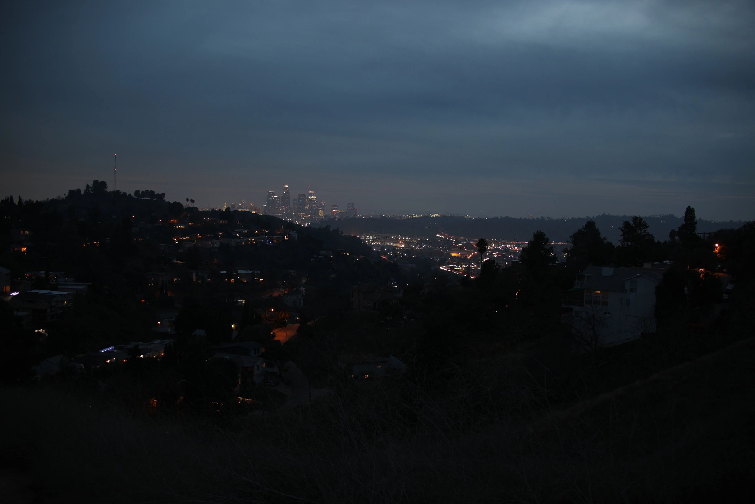 Downtown Los Angeles skyline at dusk