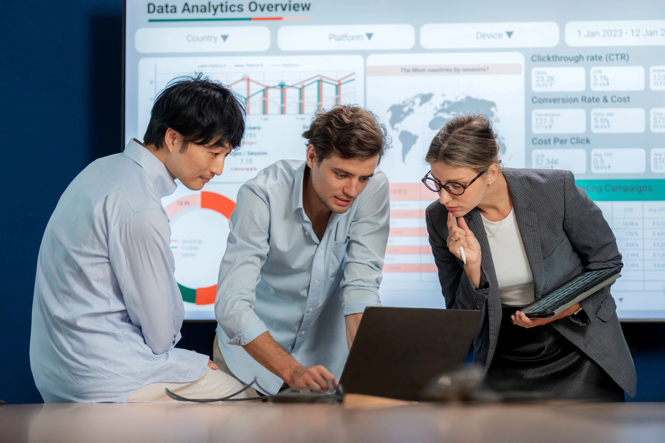 Team reviewing analytics and planning growth