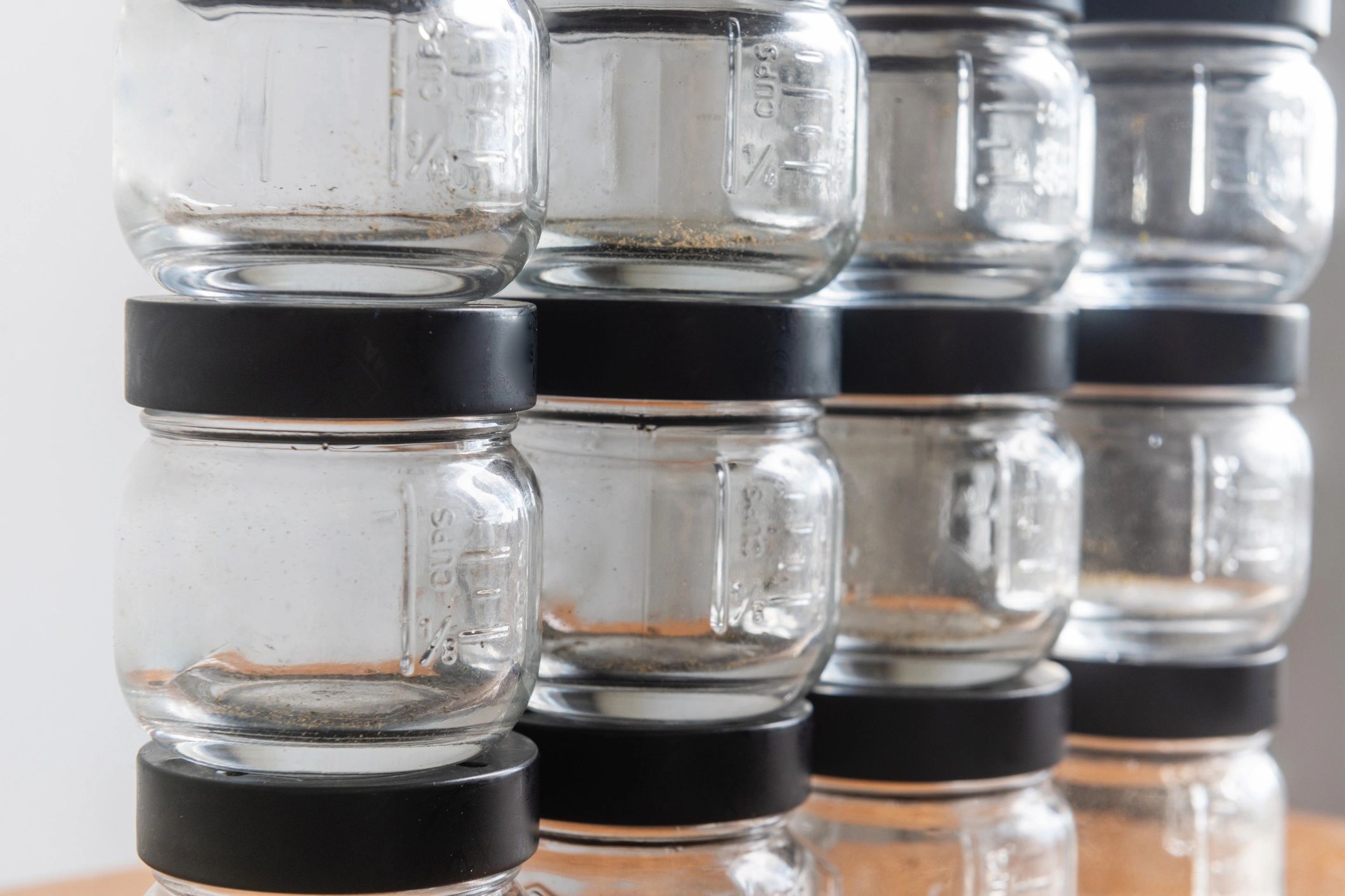 Rows of reusable glass jars